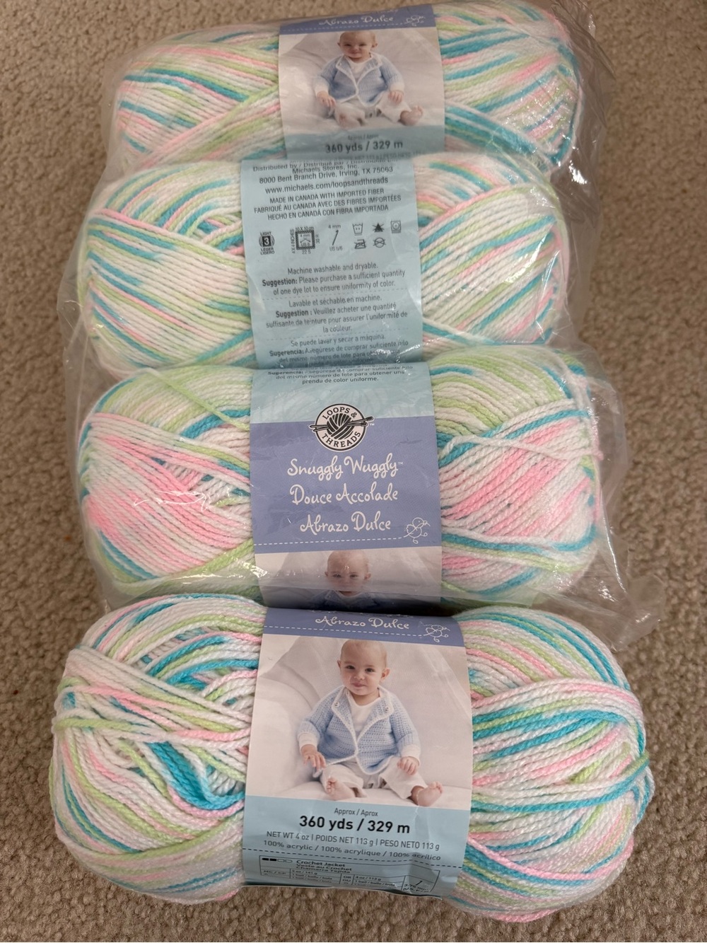 NEW Loops & Threads Snuggly Wuggly Yarn Acrylic Petal Prints  Yarn x 4 Skeins